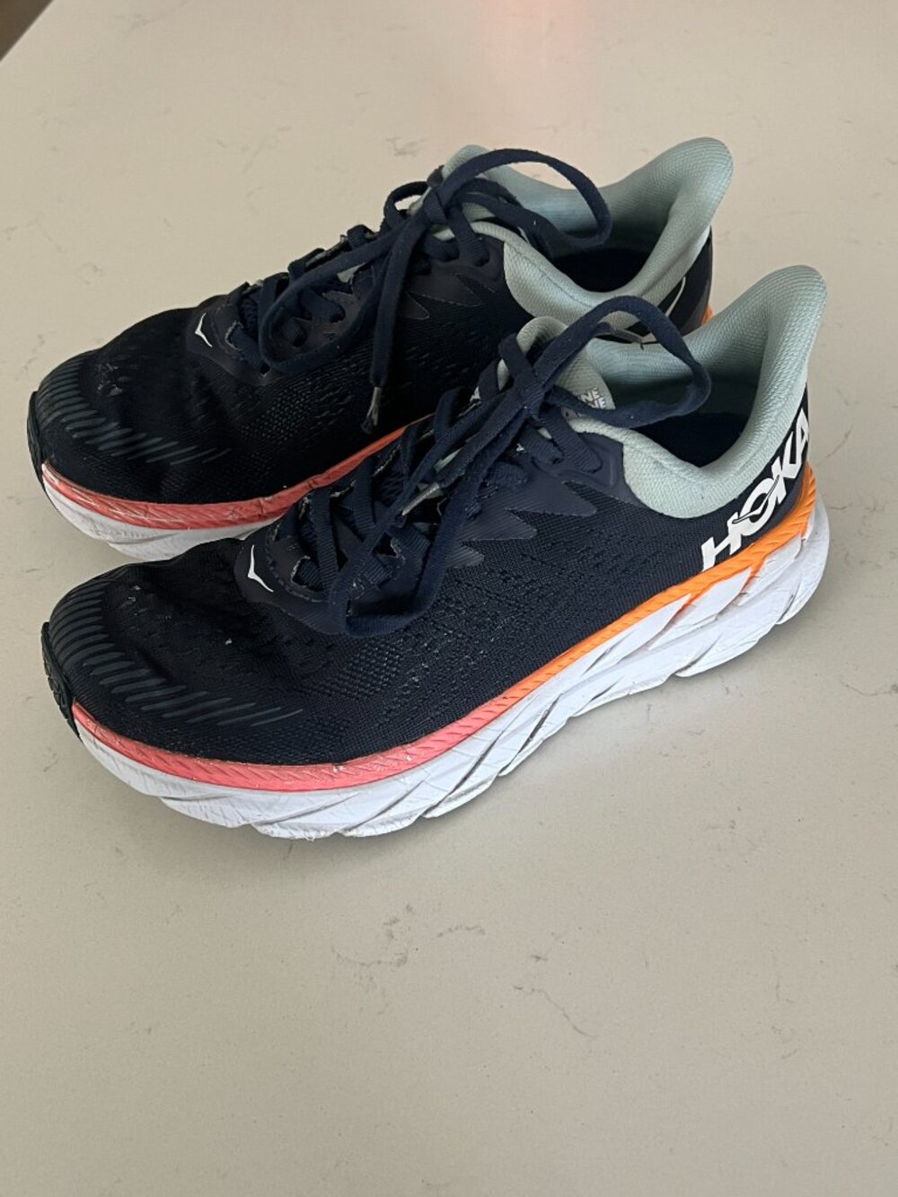 HOKA One One Clifton 7 Wide Women's US 8 D Navy Blue Orange Running Walking Shoe - Picture 3 of 10